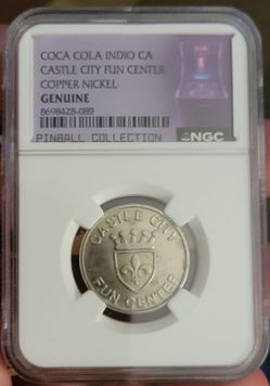 Coca-Cola / Castle City Fun Center Arcade Token NGC Genuine "Pinball Collection"