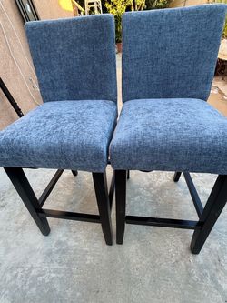 Set of 2 Blue Upholstered Bar Stools