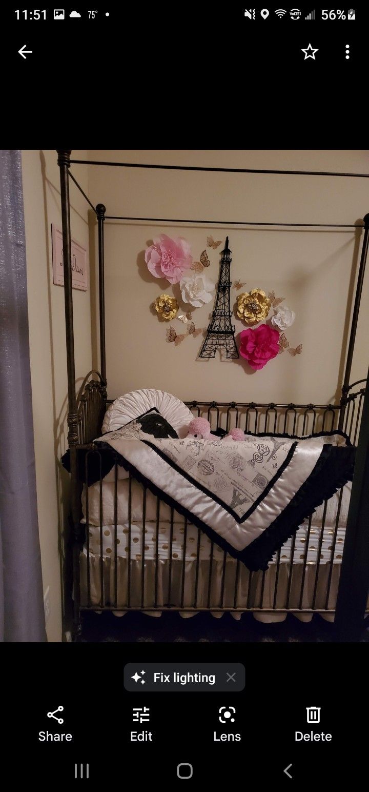 Crib W/ Canopy And Baby Bedding