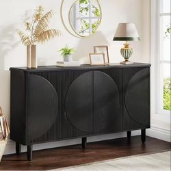 New assembled Buffet Cabinet Sideboard with Storage, Modern Storage Cabinet Sideboard Buffet Table with Doors for Living Room Kitchen Dining Room (Bla