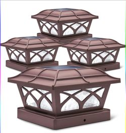 Solar Post Cap Lights Outdoor Glass 2 Color Modes 8 LEDs for 4x4 5x5 6x6 Posts Deck Fence Patio Decoration Warm White & Cool White Lighting Brown (8 P