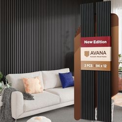 Avana Modern Acoustic Wood Wall Panel – Black Oak (94.4” x 12.6”)
