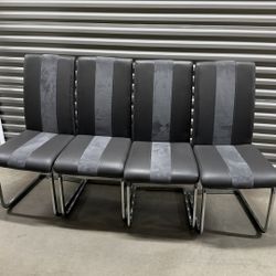 Set of 4 Gray Faux Leather Dining Chairs Chrome Sled Base