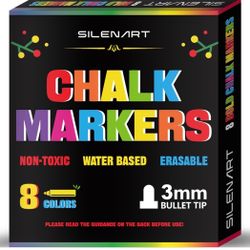 SILENART Liquid Chalk Markers - 8 Vibrant Colors - Chalkboard Markers for Blackboard Glass Window Car Paint Dry Erase Board Acrylic Calendar Board Whi