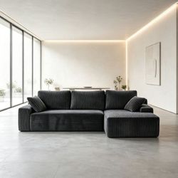 Dark Gray Corduroy Sectional Sofa