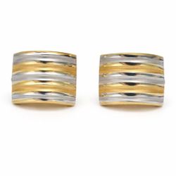 14K Two Tone Gold Wide Huggie Hoop Earrings 14.8mm 2.6g