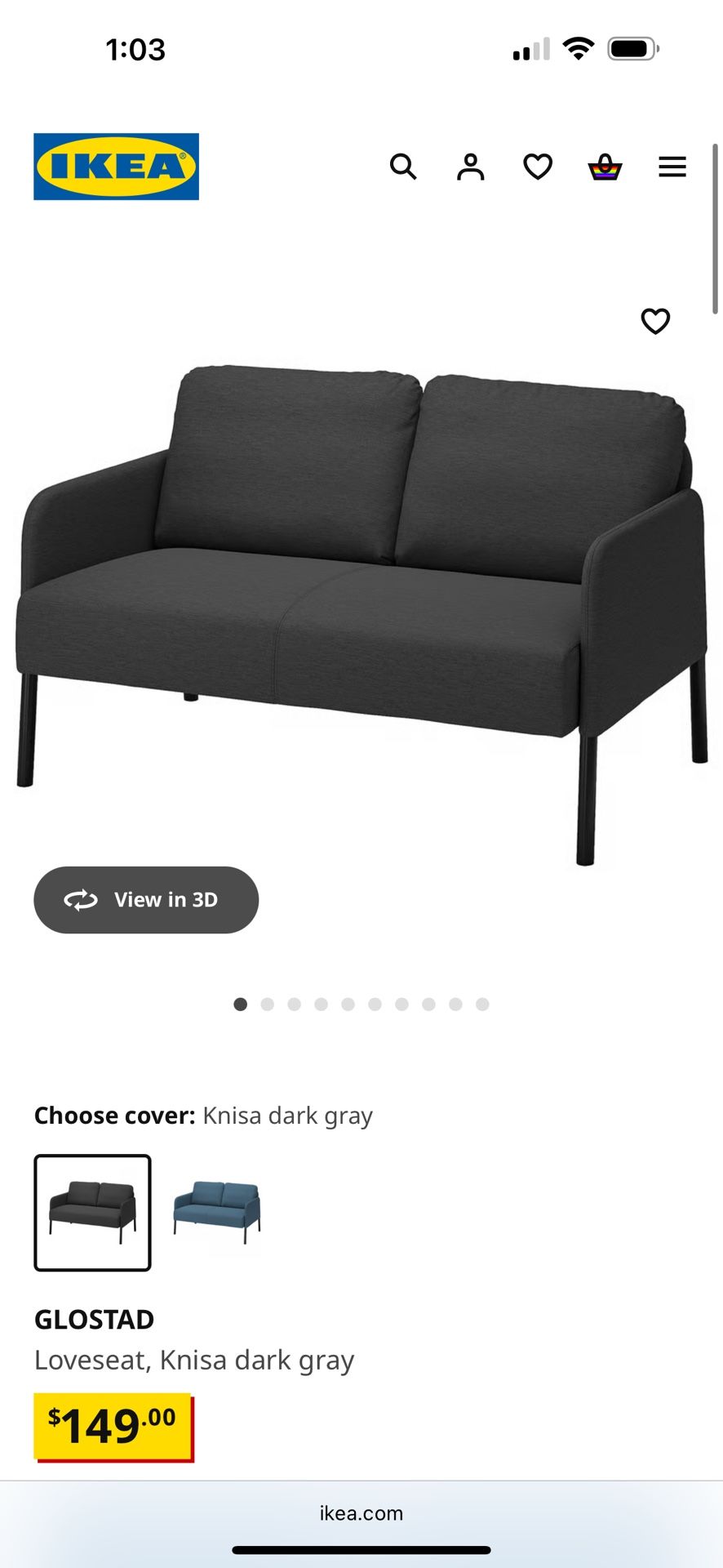Glostad Ikea Gray Loveseat