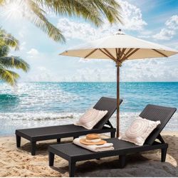 Lounge Chairs Set of 2 All Weather Outdoor Angle Adjustable Chaise for Beaches,Gardens,Decks and Pools, Dark Black