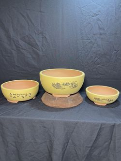 Round Yixing Zisha Ceramic Bonsai Pots-Traditional Bonsai Planters($80 set of 3)
