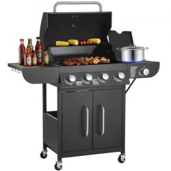VEVOR Gas Grill, 4 Burner Propane Gas Grill with Side Burner, 425 / Grilling Area, Carbon Steel Enamel Grates, 