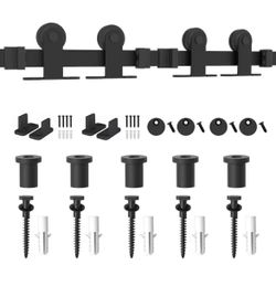6 ft./72 in. Top Mount Sliding Barn Door Hardware Track Kit for Double Doors with Non-Routed Floor Guide Frosted Black
