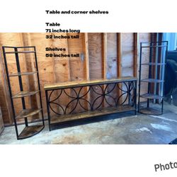 Industrial Console Table and Corner Shelves Set