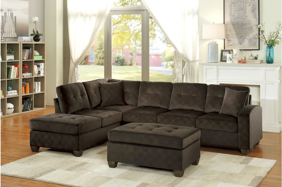 3-Piece Reversible Sectional with Ottoman