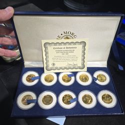 Complete 10-Coin Statehood Quarter Set • 1999–2000 • Genuine U.S. Mint Quarters • 24K Gold Plated • Original Presentation Case & Certificate of Authen