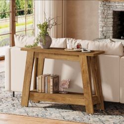41.3" Farmhouse Console Table, 2-Tier Wooden Entryway Table with Storage, Rustic Narrow Behind Couch for Living Room, Hallway, Foyer,Natural