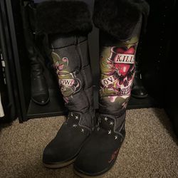 Ed Hardy Women's Black and Pink Boots