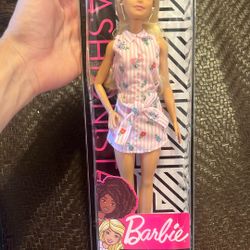 Barbie Fashionistas Doll 119  Blonde Pink White Striped Floral Dress 