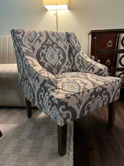 Modern Blue & Gray Pattern Accent Chair Upholstered Armchair