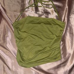 Green plain halter crop top