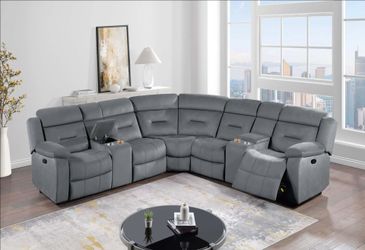 Brand New Grey Super Plush Reclining Sectional Sofa