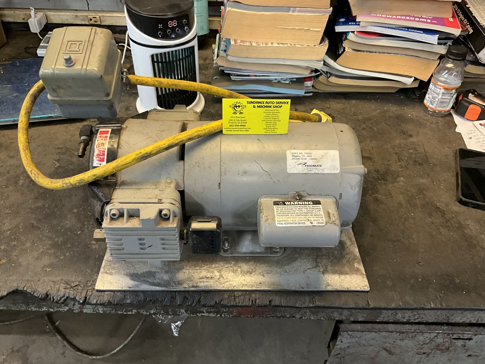 Used Thomas Oil Less Air Compressor/Vacum Pump Model #TA6052 3/4 Hp