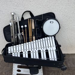PEARL XYLOPHONE BELL KIT W/ STAND, DRUM, MALLETS, ROLLING CASE!