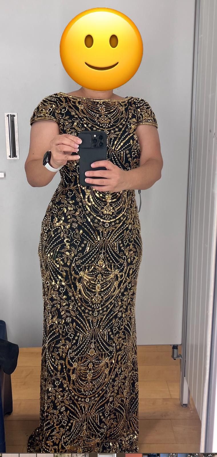 Tadashi Shoji Maxi dress with Gold sequin work