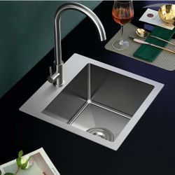 (Brand New in Box) 20x16 inch Drop in Kitchen Sink 304 Stainless Steel Brushed 9" Deep Single Bowl Compact Basin with 1 Faucet Hole, 20"x16" Topmount