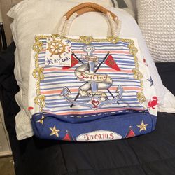 New Brighton Canvas Sail Away Beach Large Tote.