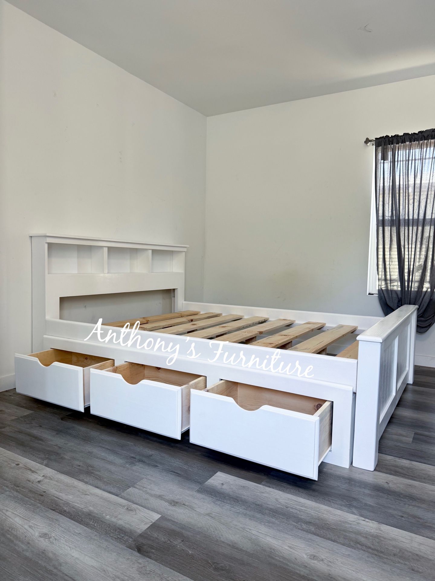 White Queen Bed With Drawers