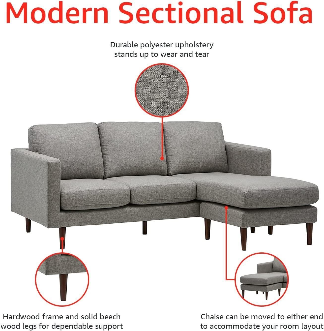 Amazon Brand - Rivet Revolve Modern Upholstered Sofa With Reversible Sectional Chaise