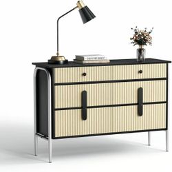 6 Drawer Dresser,Modern Dresser With Storage,Chest Of Drawers With Wooden Handle,Fluted Dresser TV Stand,$105