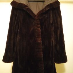 Reversible Sheared Sectioned Mink Fur Stroller with Mink Fur Trim & Hood