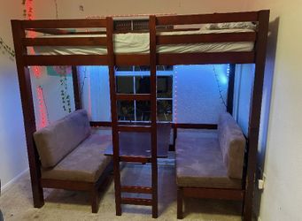 Wooden Twin Size Bunk Bed With Mattress & Led Lights