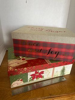 Pair Sturdy Cardboard Christmas Themed Storage Boxes