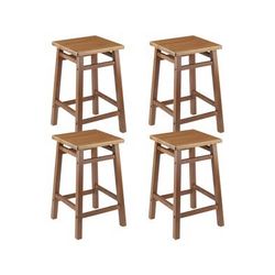 Set of 4 Solid Teak Wood Bar Stools | 24" High | Only $15 Each
