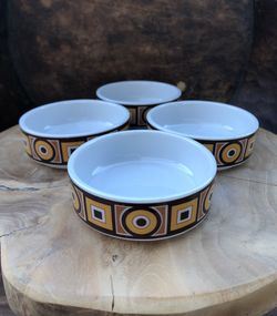 4 Vintage Siena Ware MCM “Mod” Design Sauce Trinket Dishes Japan