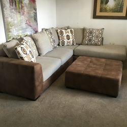 2 Piece Sectional Couch with Ottoman