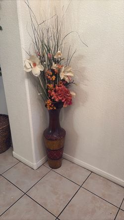 Tall Decorative Vase with Faux Floral Arrangement