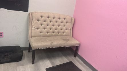 Tufted Upholstered Settee Bench with Nailhead Trim