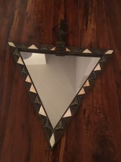 Antique Moroccan metal wood bone mirror