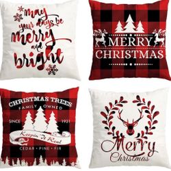 Christmas Decorations Pillow Covers 18x18 Inch Set of 4 for Christmas Decor Indoor Outdoor, Party Supplies Farmhouse Home Decor Throw Pillow Covers Bu