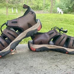 EDDIE BAUER "TROY" Men's Brown Leather Bump Toe Cinch Cord Sandals Size 11. 