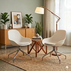 MCM Chairs - Vintage IKEA Jakob Swivel White Chairs -  Pair