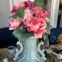 Elegant Silk Floral Arrangement in Ornate Porcelain Vase – For Sale!