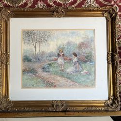Large Vintage Oil Painting Under Glass  Signed By Artist