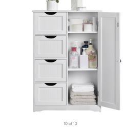  Wooden Cabinet Storage Unit with 4 Drawers & Cupboard for Bathroom, White(NEW)