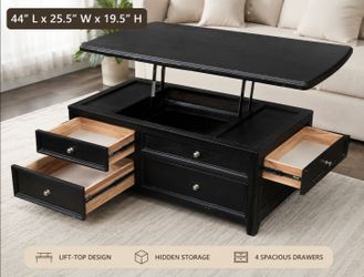Lift-Top Coffee Table with Hidden Storage & 4 Drawers
