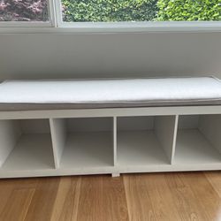 White Padded Bench With Cubbies 
