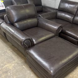 4 Piece Leather Sofa, Love Seat, And Chair With Ottoman 